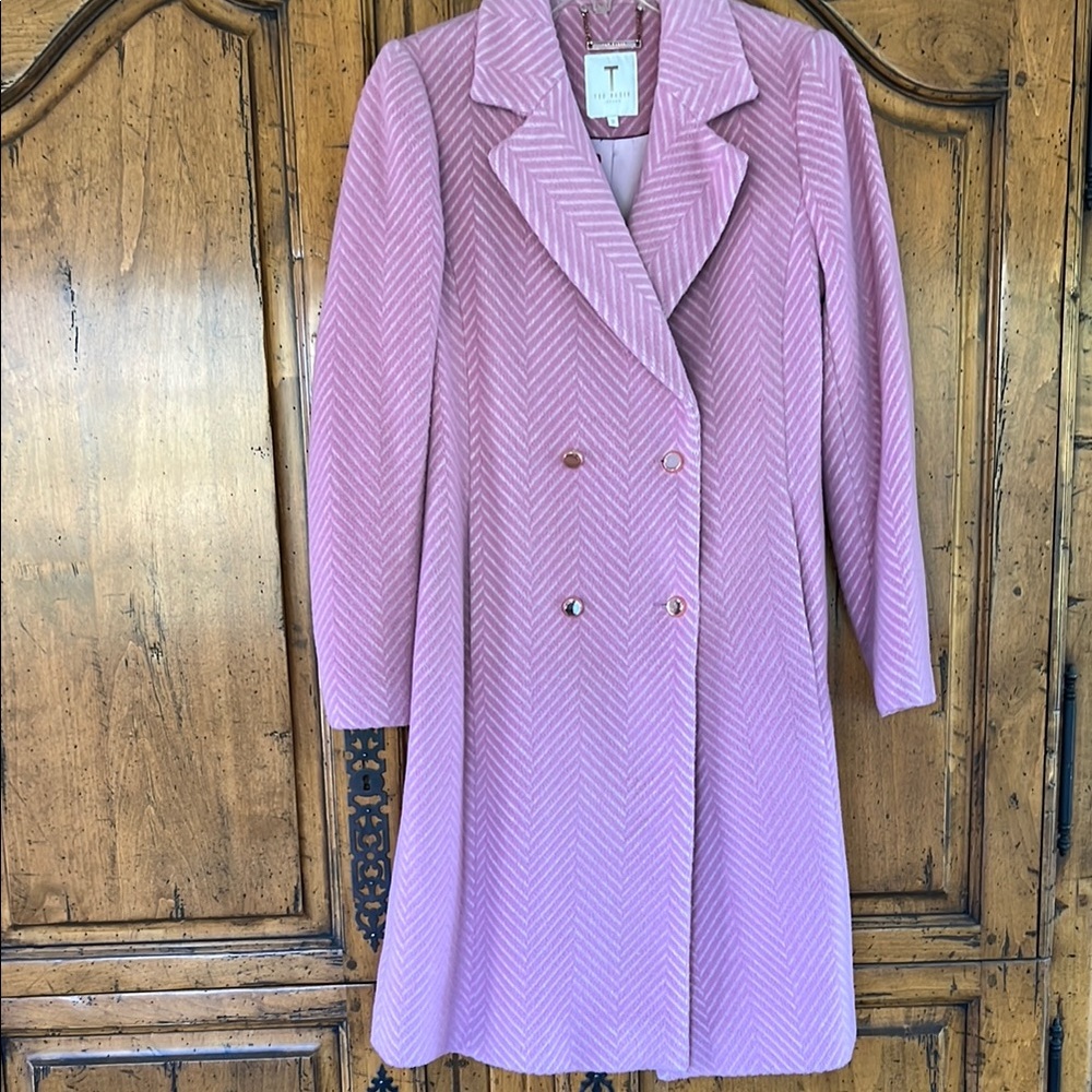Ted Baker US 6 Pink Herringbone Coat